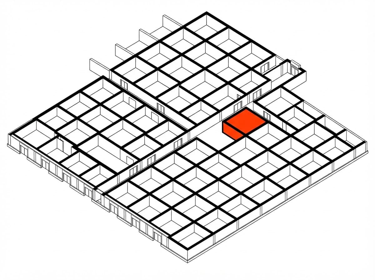 Schéma blueprint d'un bâtiment aux murs renforcés
