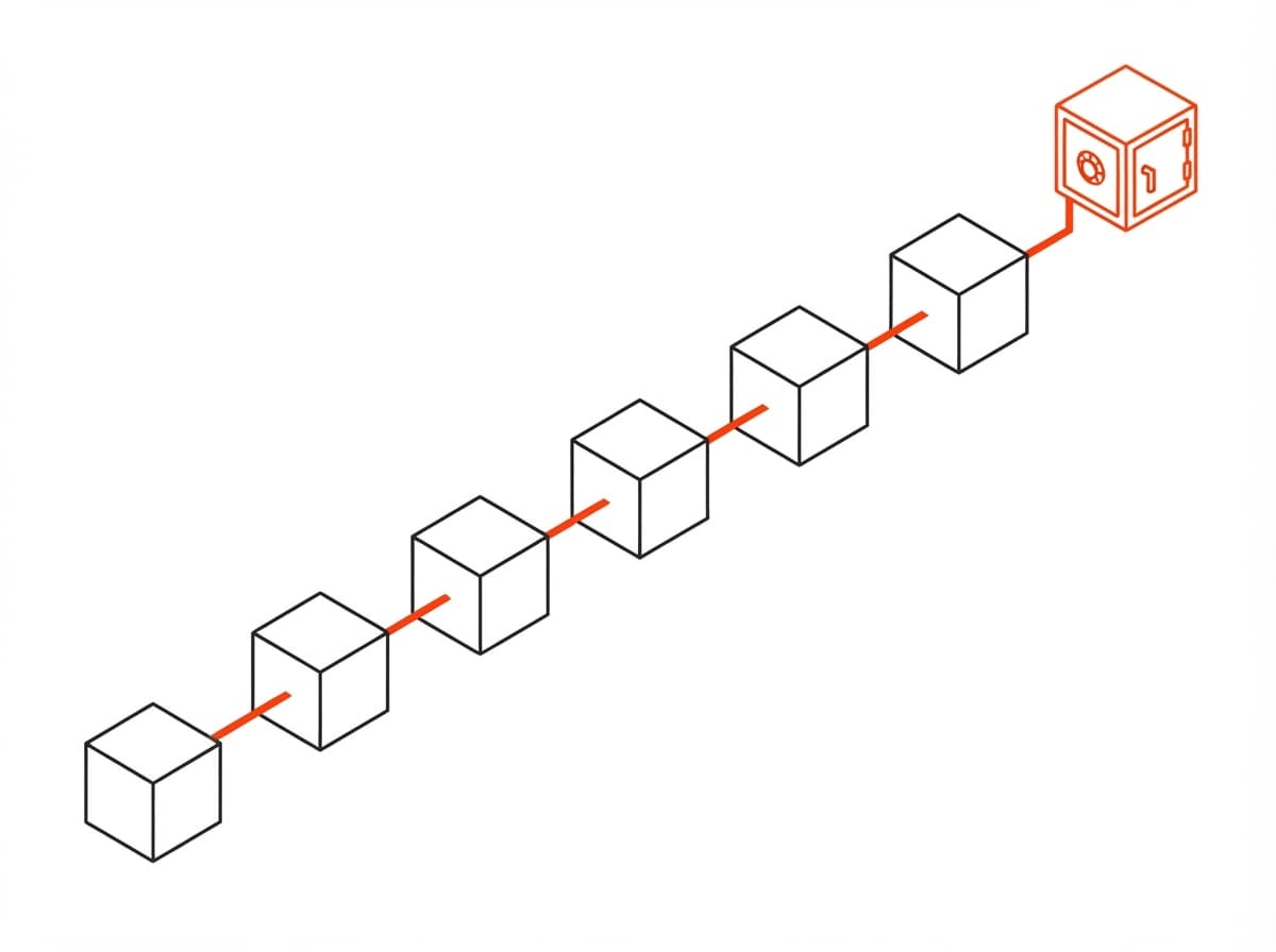 Schéma blueprint de cubes reliés par une ligne vers un coffre